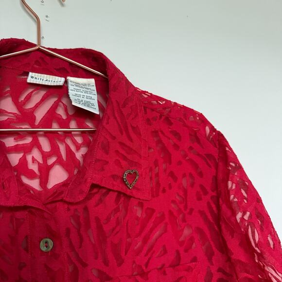 White Stag Shirt Women XL Red Sheer Romantic Coquette Vintage 90s Whimsical Vamp - Picture 5 of 6